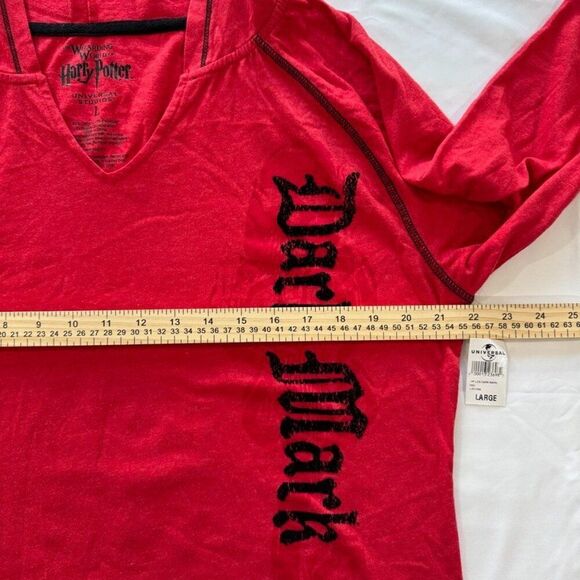 Harry Potter - Dark Mark - Long Sleeve Hooded Shirt Men's L Red Black Univ. Stu - Picture 8 of 10